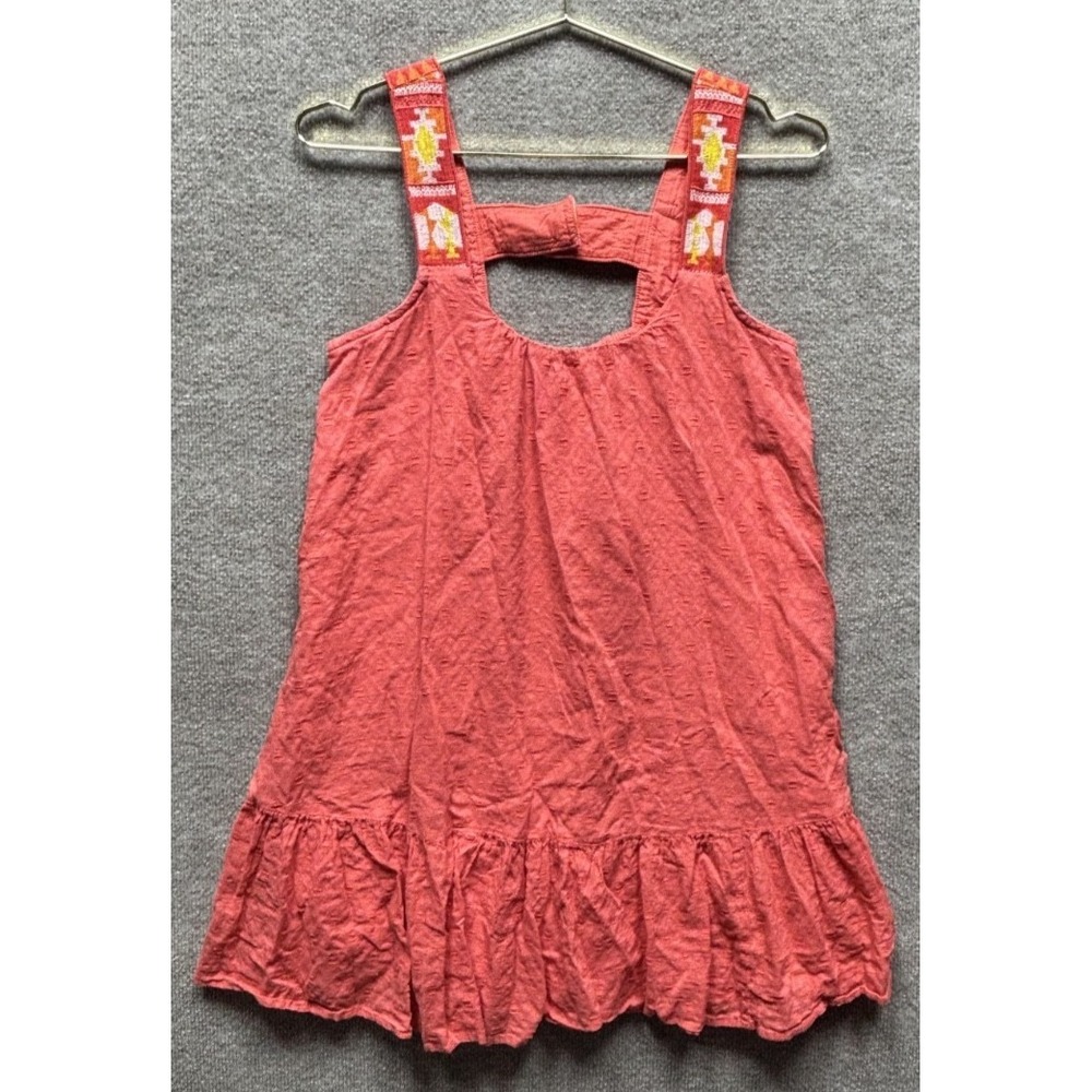 Anthropologie Mini Dress Embroidered Ruffle Medium Coral Texture Cotton Lined‎